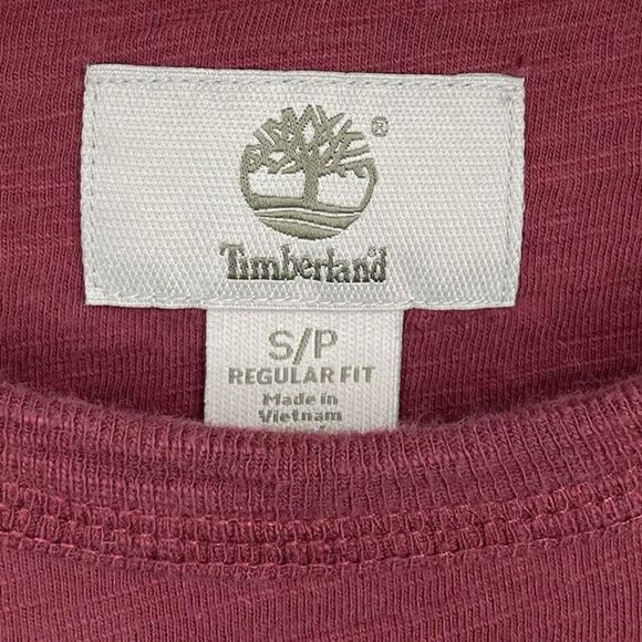 TIMBERLAND Shirt Mens Small S Maroon Red Long Sleeve EUC Cotton Tee Logo - Picture 5 of 6